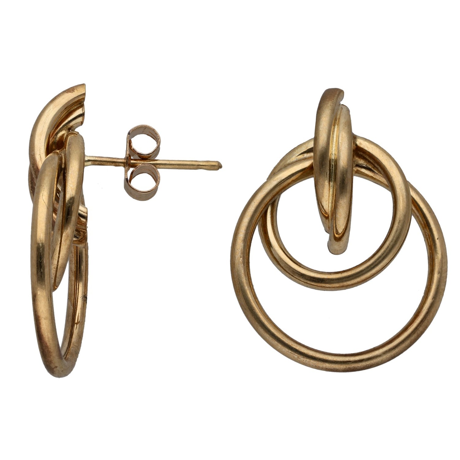 9ct gold cocktail hoop drop earrings with linked oval and round rings