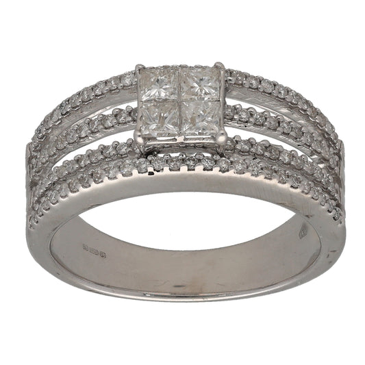 9ct White Gold 0.86ct Diamond Dress/Cocktail Ring Size O