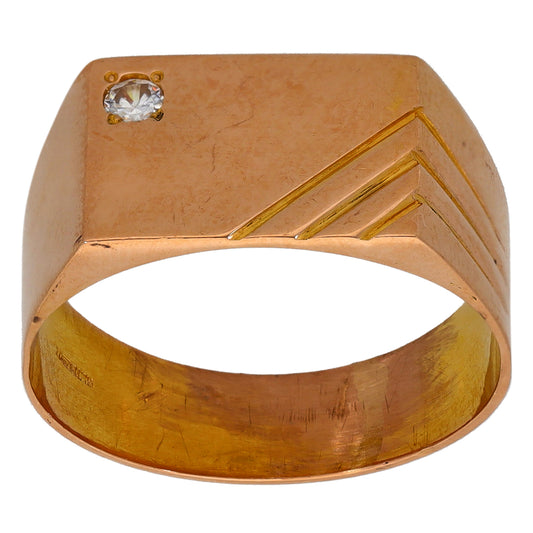 18ct Gold Cubic Zirconia Patterned Signet Ring Size S