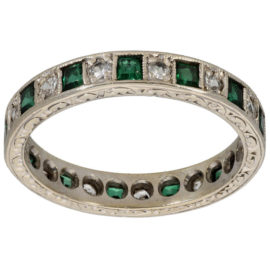 9ct White Gold Imitation Gems Eternity Ring Size Q