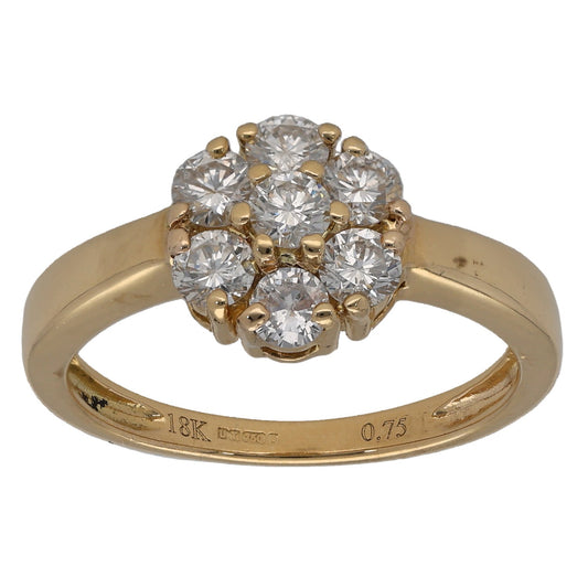 18ct Gold 0.74ct Diamond Cluster Ring Size M