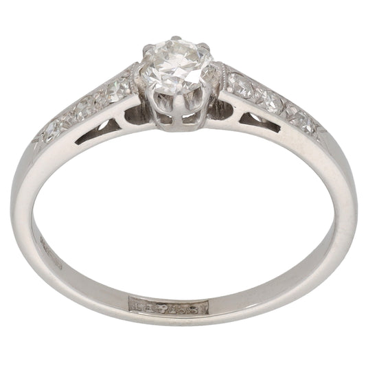 9ct White Gold 0.265ct Diamond Solitaire Ring With Accent Stones Size L