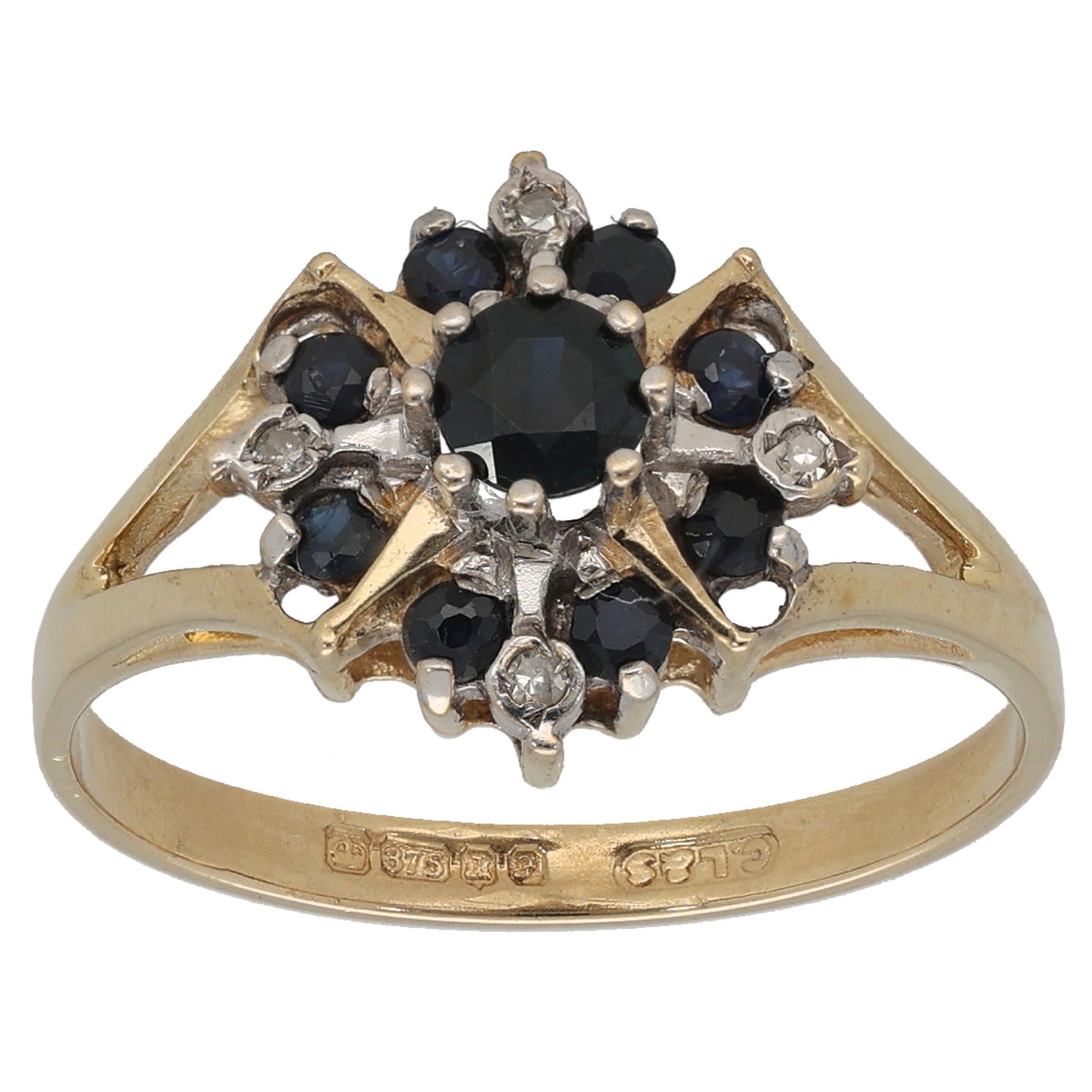 9ct Bicolour Gold Sapphire & 0.02ct Diamond Dress/Cocktail Ring Size Q