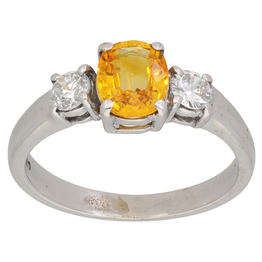 9ct White Gold Sapphire & 0.40ct Diamond Trilogy Ring Size M
