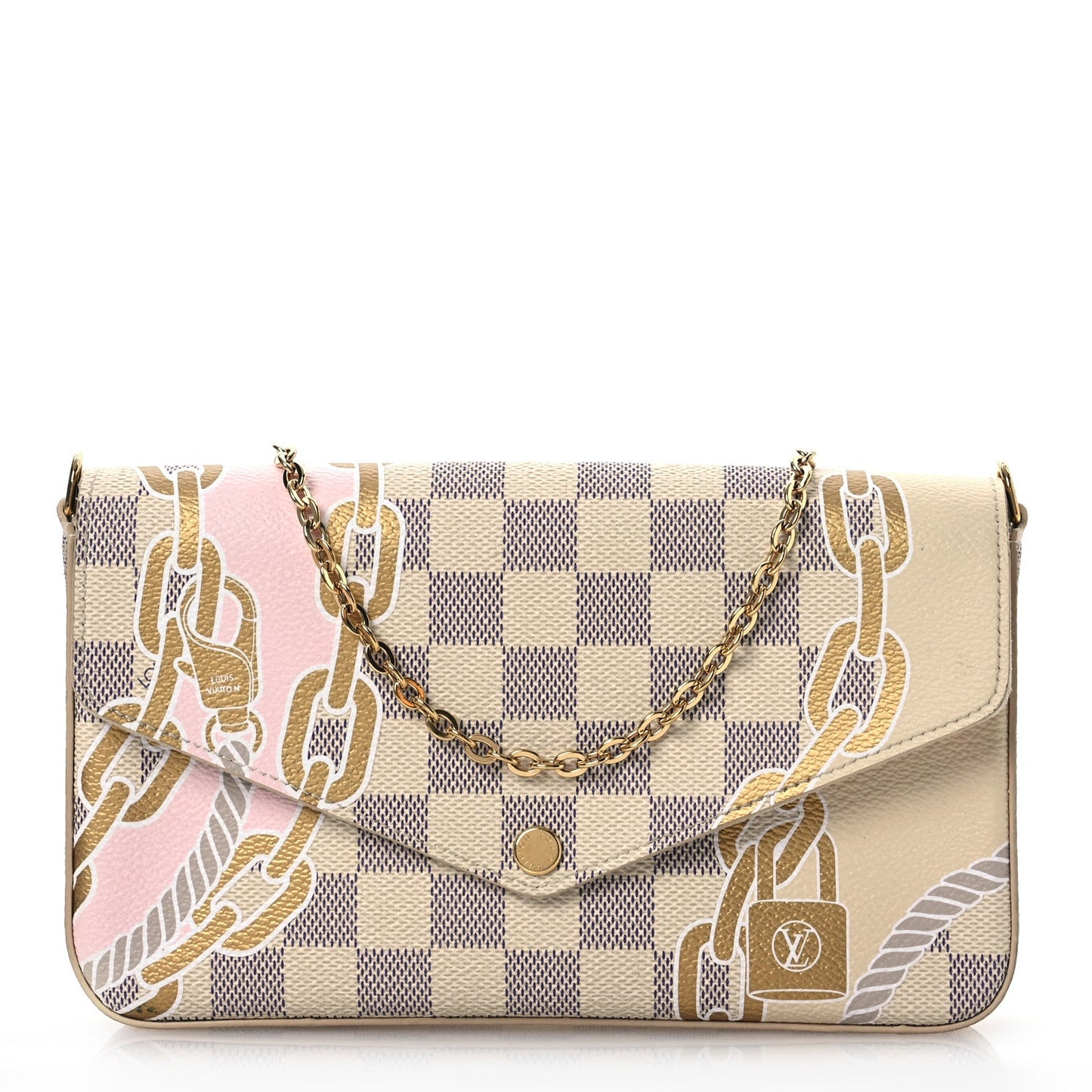 Louis Vuitton Nautical Pochette Felicie Damier Azur Coated Canvas Bag - White
