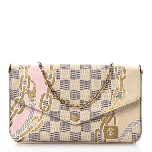 Louis Vuitton Nautical Pochette Felicie Damier Azur Coated Canvas Bag - White
