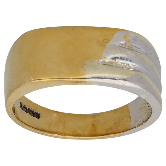 9ct Bi-Colour Gold Patterned Signet Ring Size K
