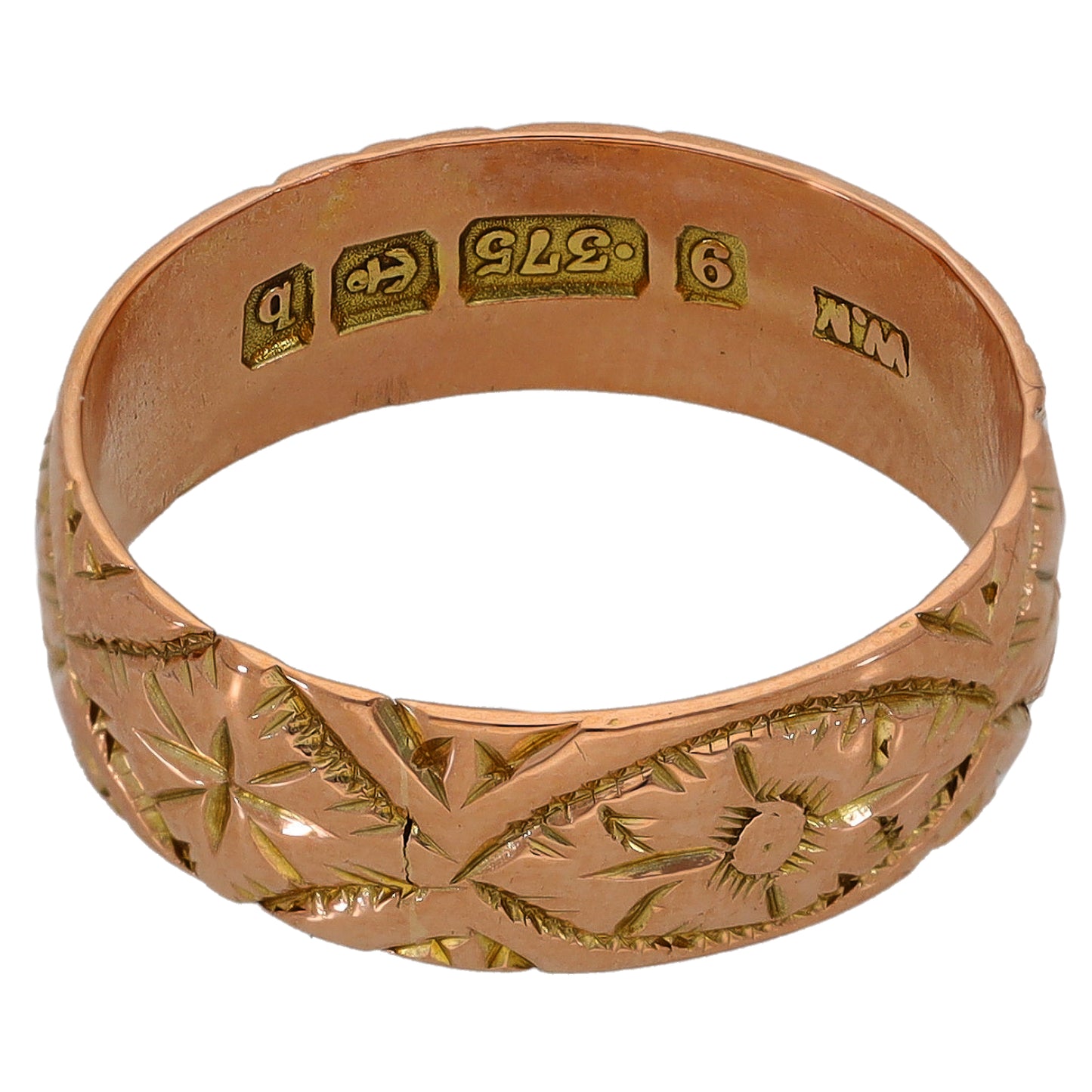 9ct Gold Patterned Wedding Ring Size M