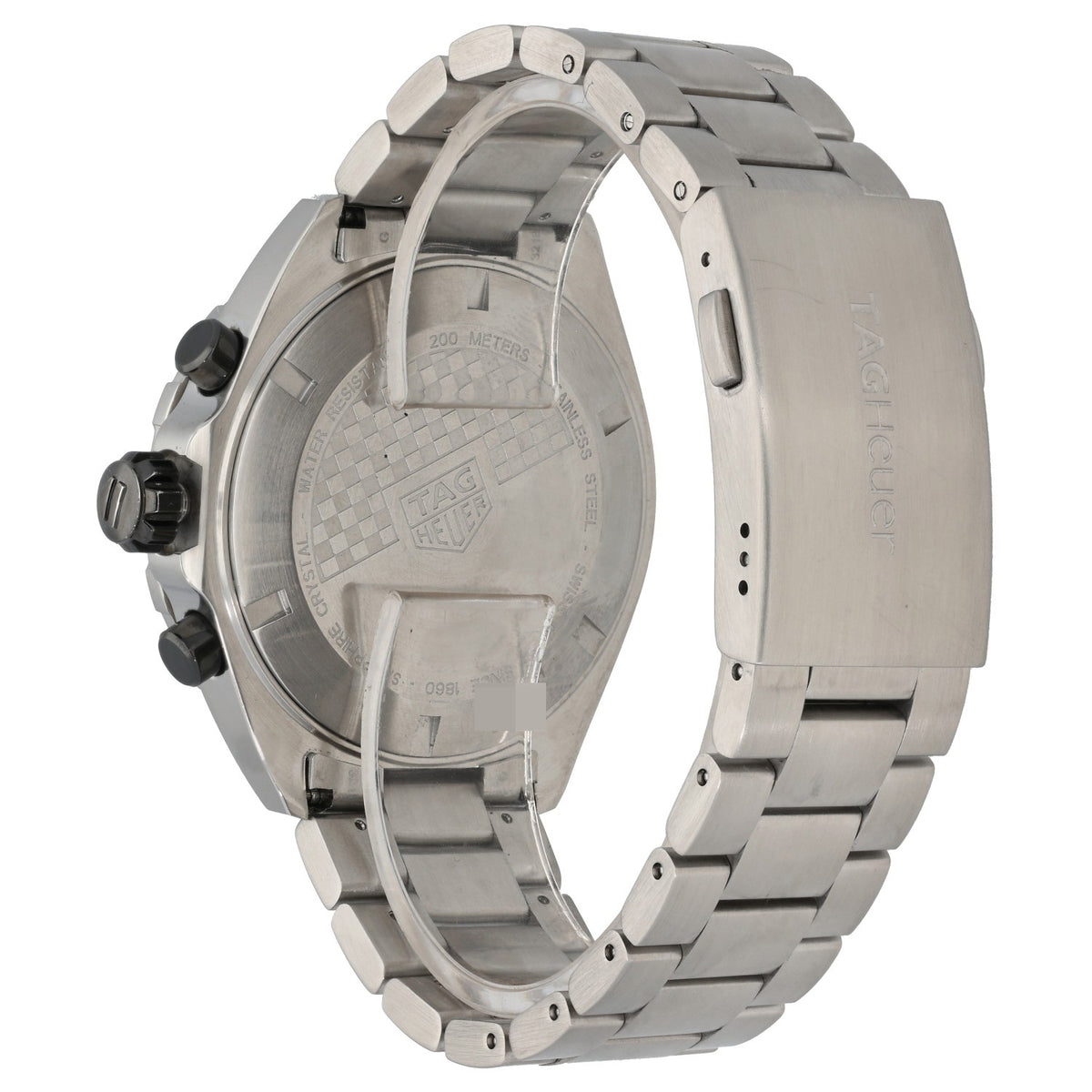 Tag Heuer F1 CAZ101AH stainless steel watch caseback and bracelet, side buttons visible