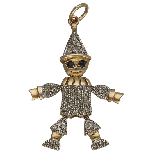 9ct Gold Sapphire & Diamond Clown Pendant