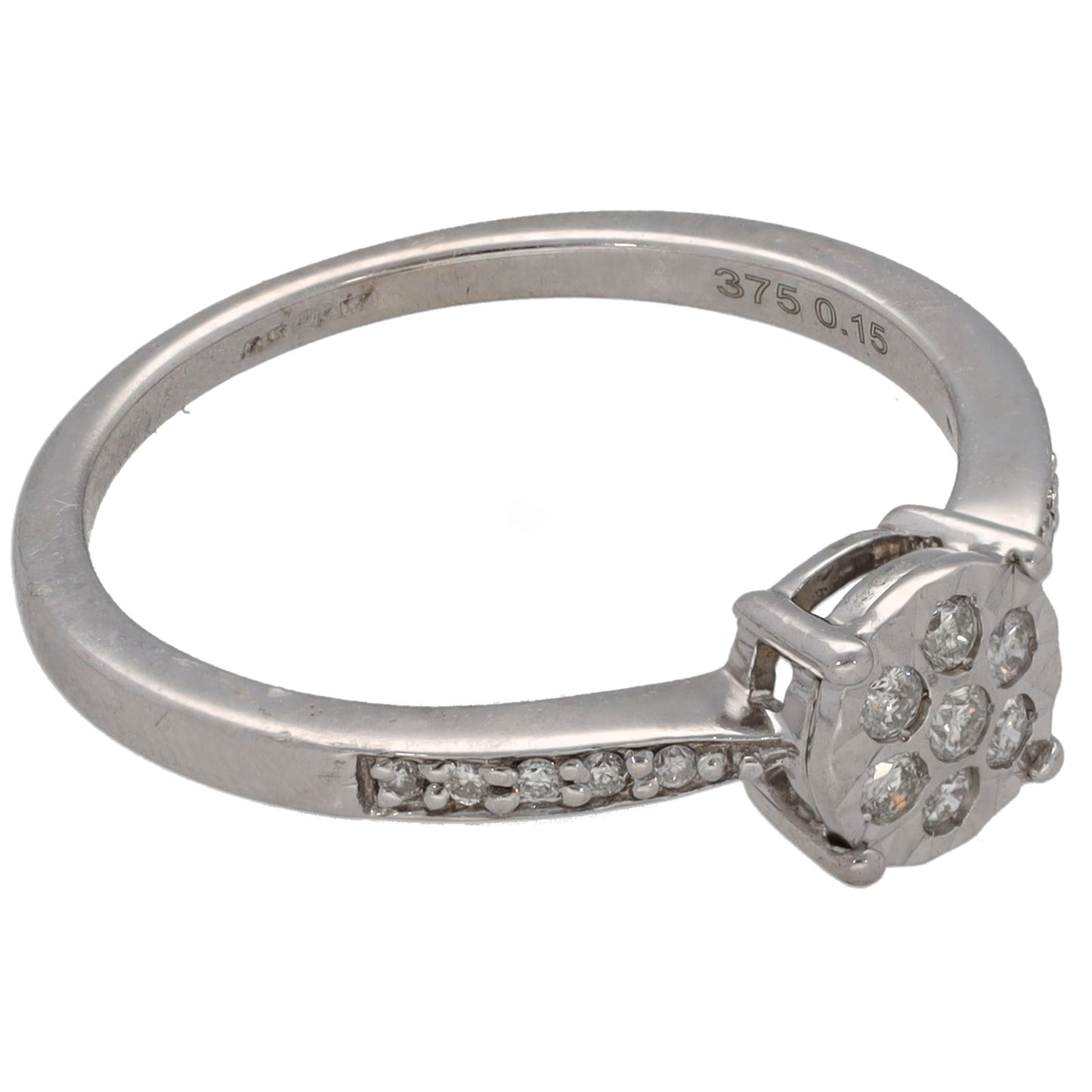 9ct White Gold 0.15ct Diamond Cluster Ring Size M