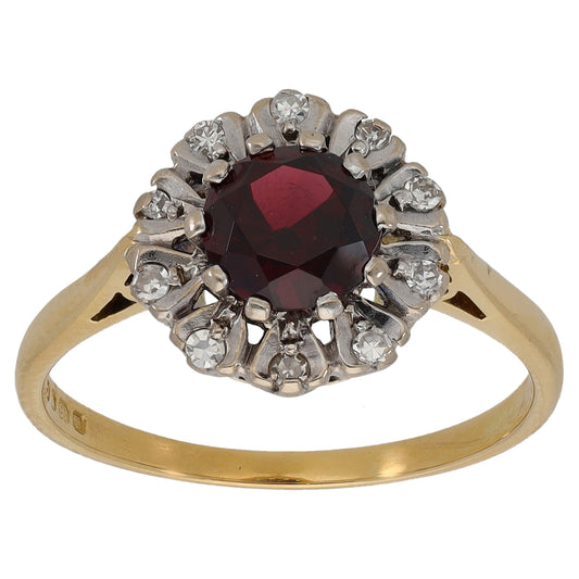 18ct Gold Garnet & 0.10ct Diamond Dress/Cocktail Ring Size N