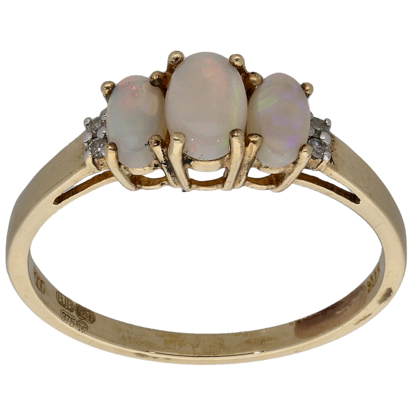 9ct Gold Opal & 0.02ct Diamond Dress/Cocktail Ring Size P