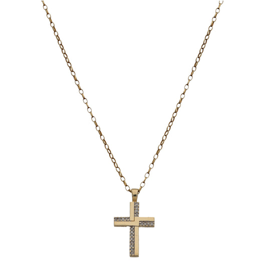 9ct Gold 0.20ct Diamond Cross Pendant With Chain