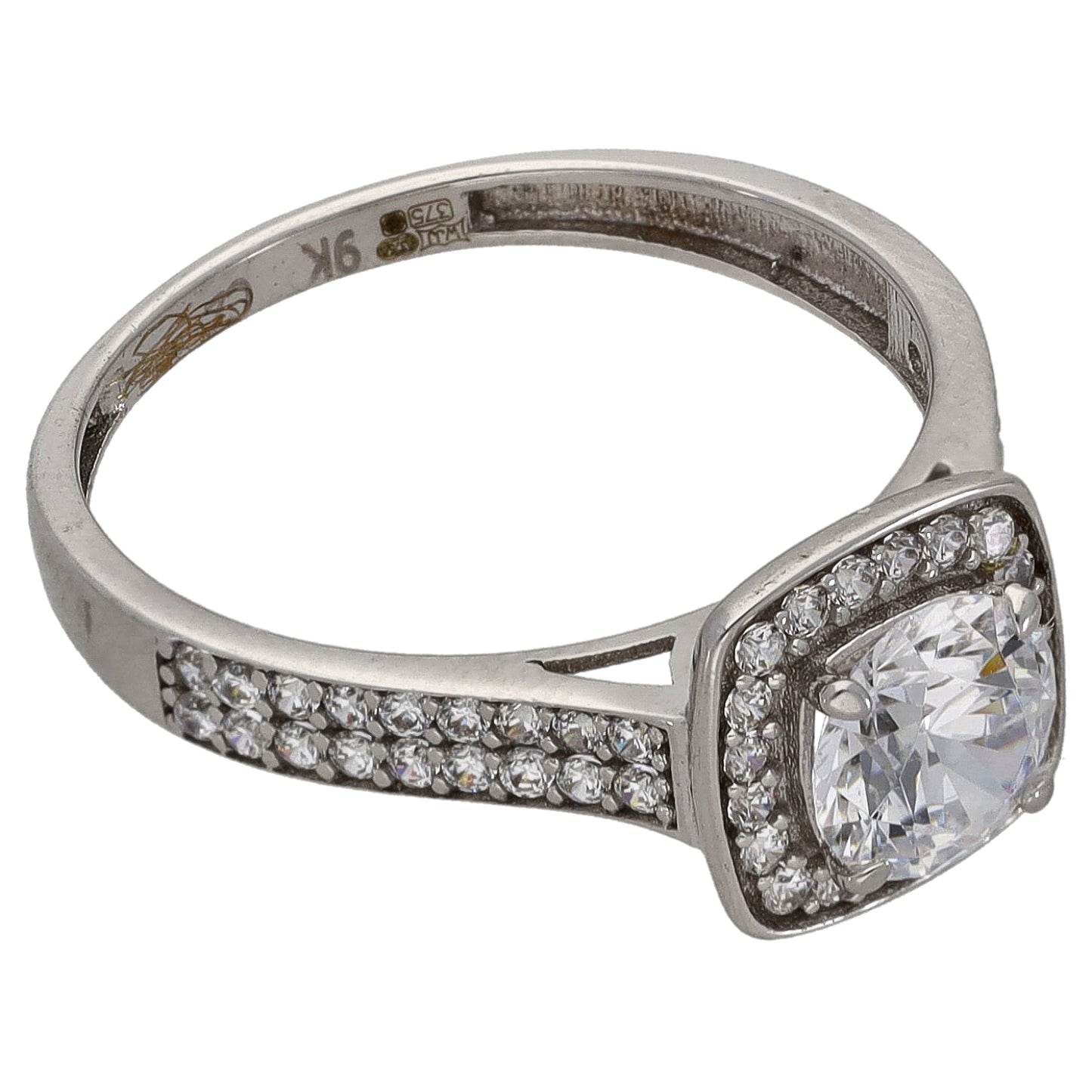 9ct White Gold Cubic Zirconia Halo Ring Size N