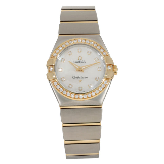 Omega Constellation 123.25.27.60.55.003, white Mother of Pearl dial with a diamond set bezel.
