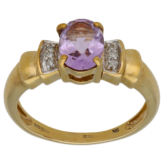 9ct Gold 0.03ct Diamond & Amethyst Dress/Cocktail Ring Size N