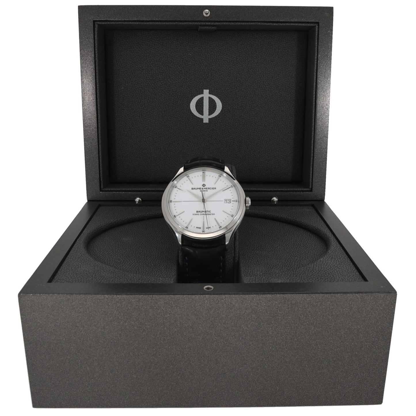 Baume Et Mercier Clifton 65884, stainless steel, white dial, front angle image