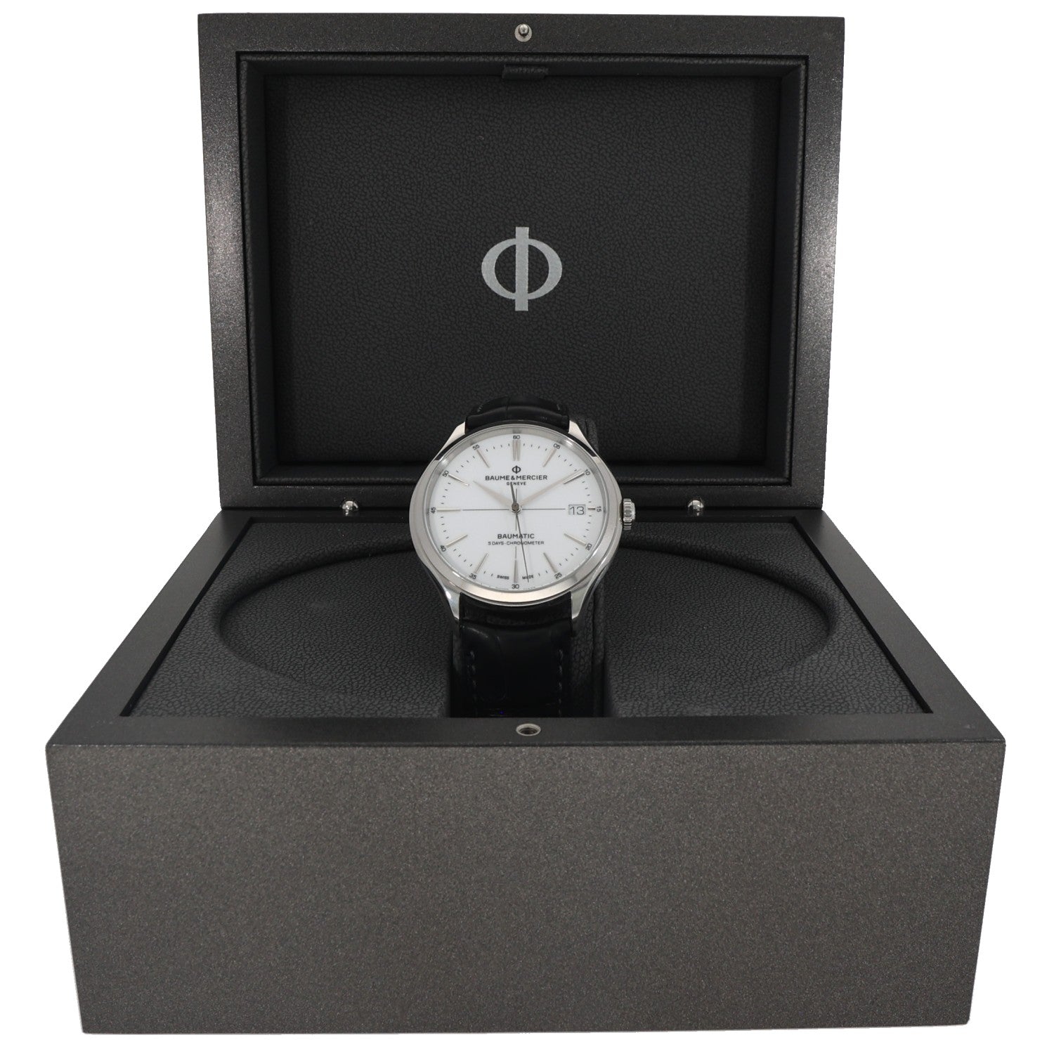 Baume Et Mercier Clifton 65884, stainless steel, white dial, front angle image