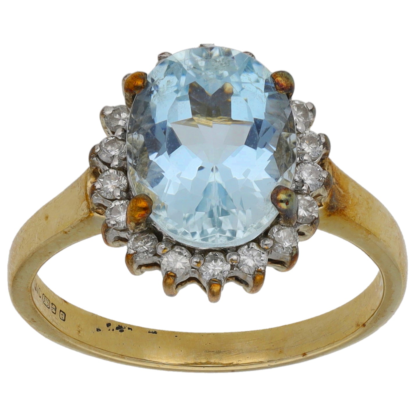 9ct Gold Aquamarine & 0.18ct Diamond Dress/Cocktail Ring Size M