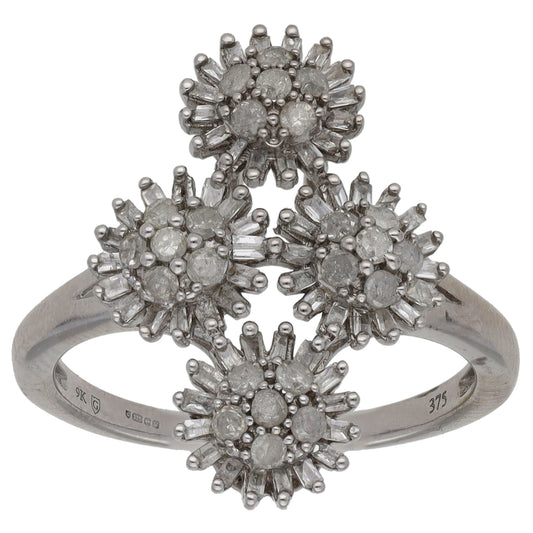 9ct White Gold 0.88ct Diamond Dress/Cocktail Ring Size P