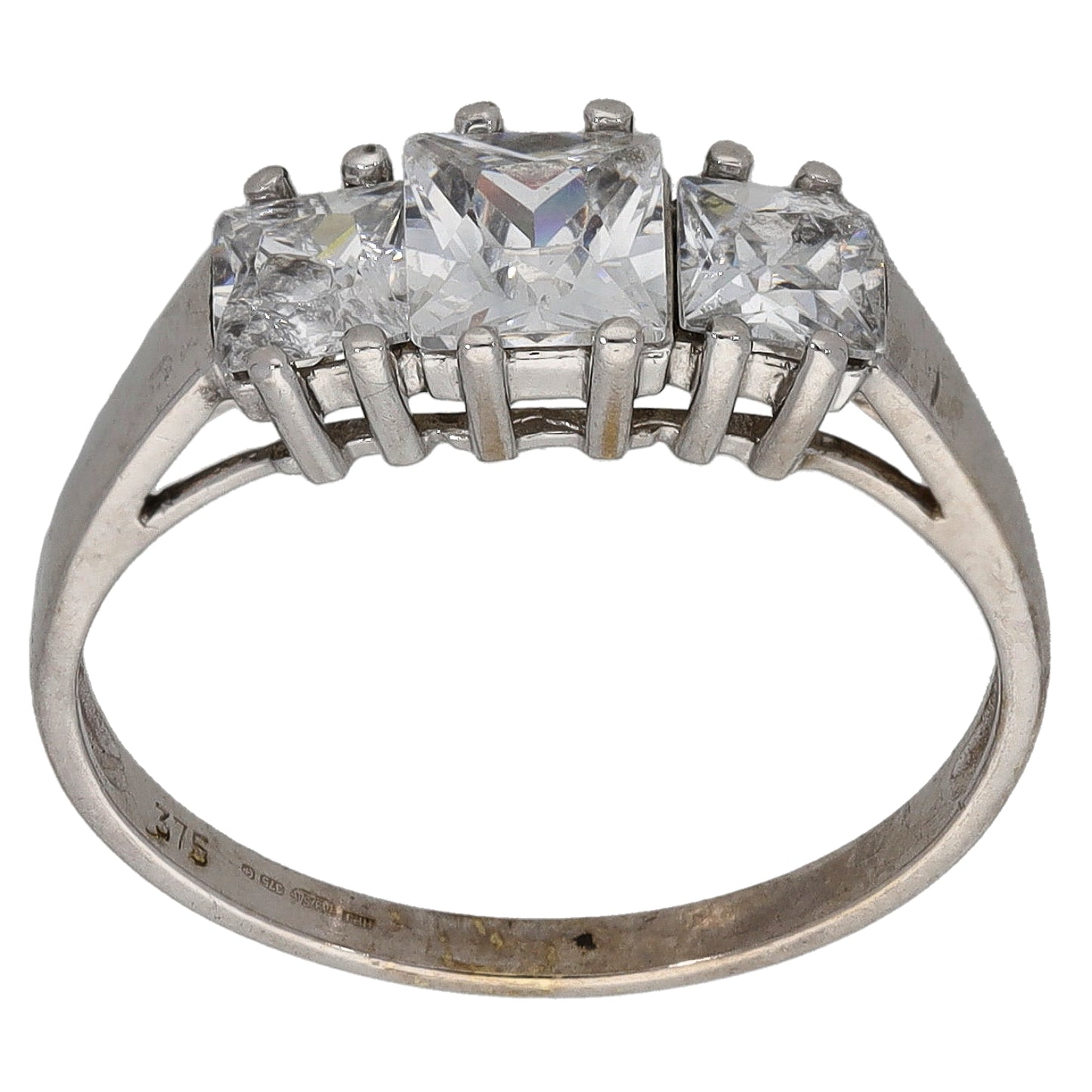 9ct White Gold Cubic Zirconia Trilogy Ring Size P