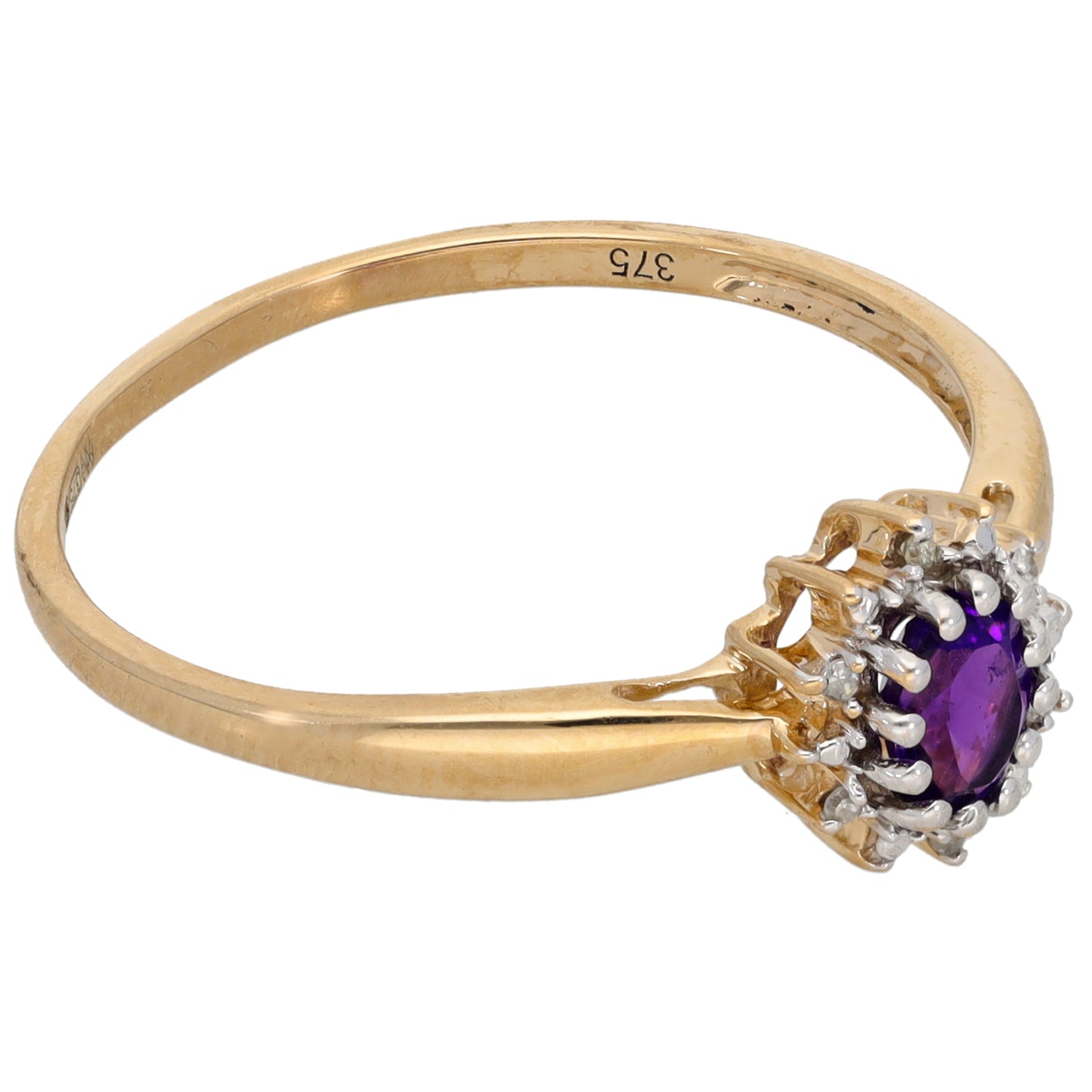 9ct Gold 0.03ct Diamond & Amethyst Dress/Cocktail Ring Size T