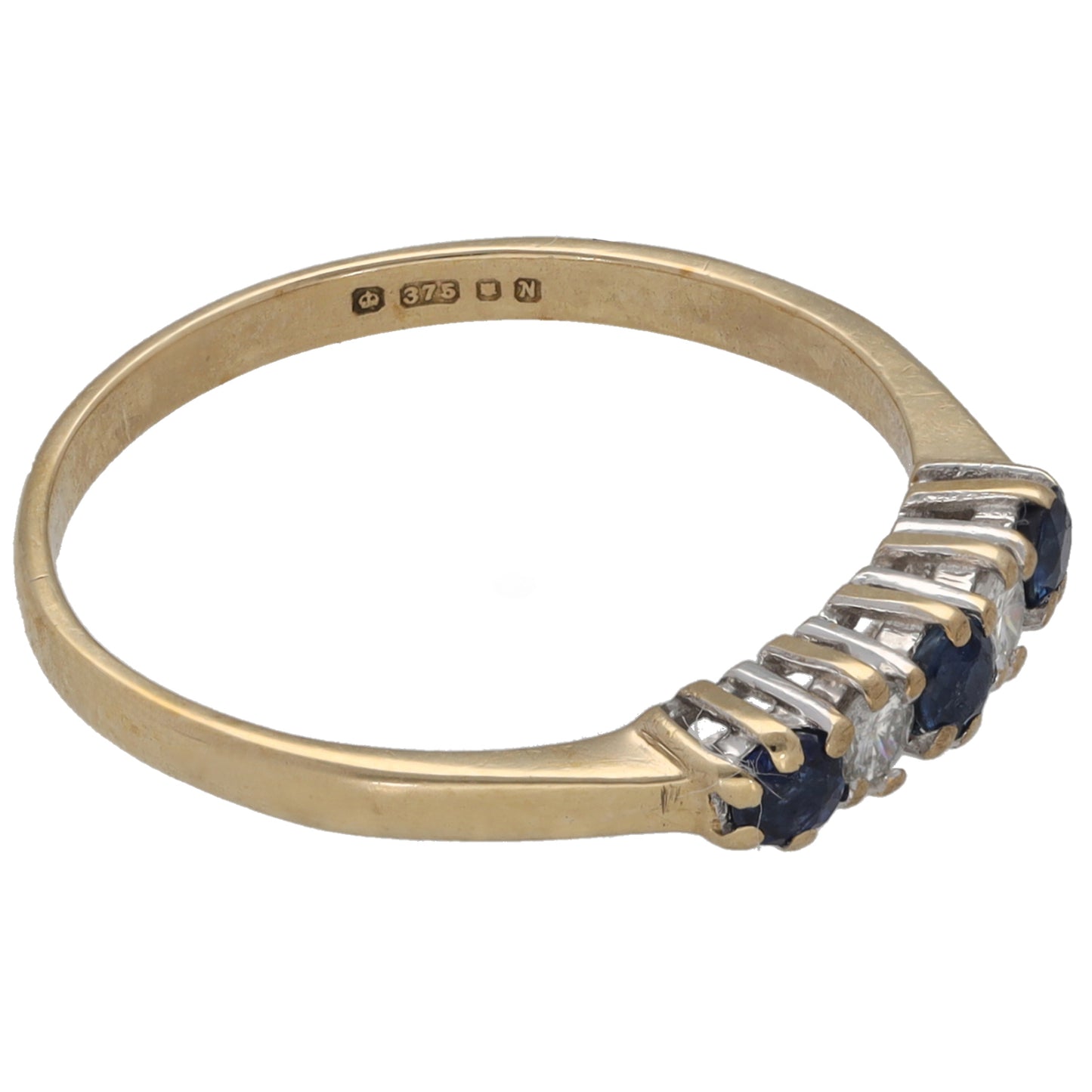 9ct Gold Sapphire & 0.08ct Diamond Half Eternity Ring Size O