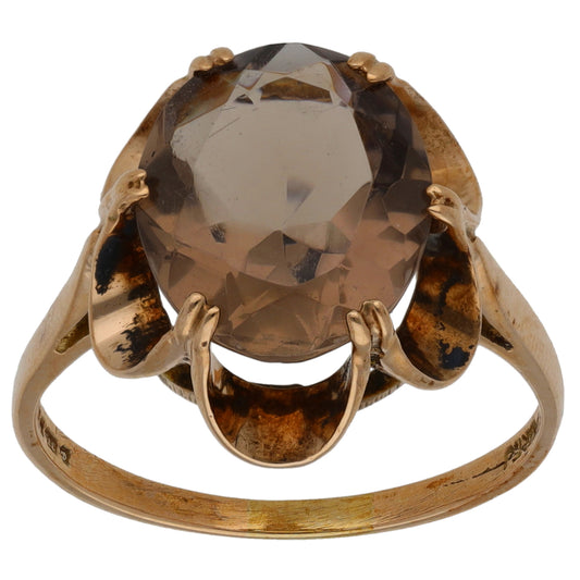 9ct Gold Smoky Quartz Single Stone Ring Size P