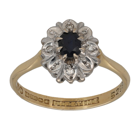 18ct Bicolour Gold Sapphire & 0.02ct Diamond Dress/Cocktail Ring Size O