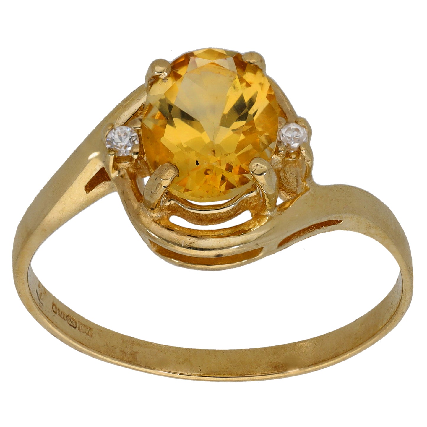 9ct Gold Citrine & Imitation Three Stone Ring Size T