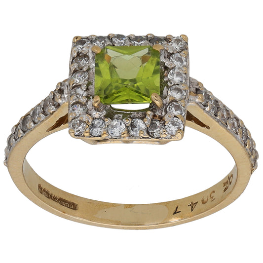 9ct Gold Peridot & Cubic Zirconia Dress/Cocktail Ring Size M