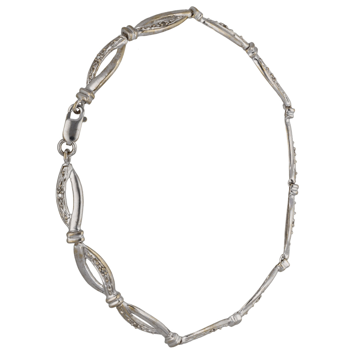 9ct White Gold 0.045ct Diamond Fancy Stone Set Bracelet