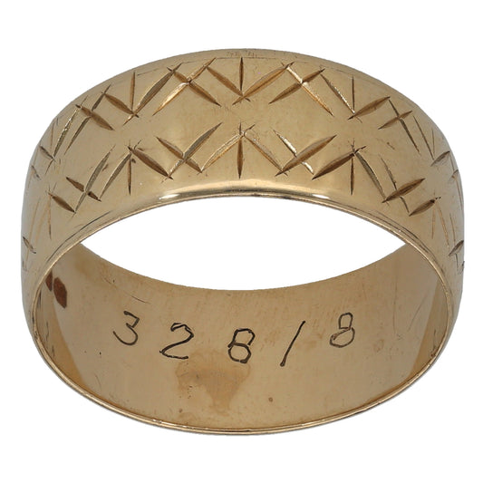9ct Gold Patterned Wedding Ring Size P