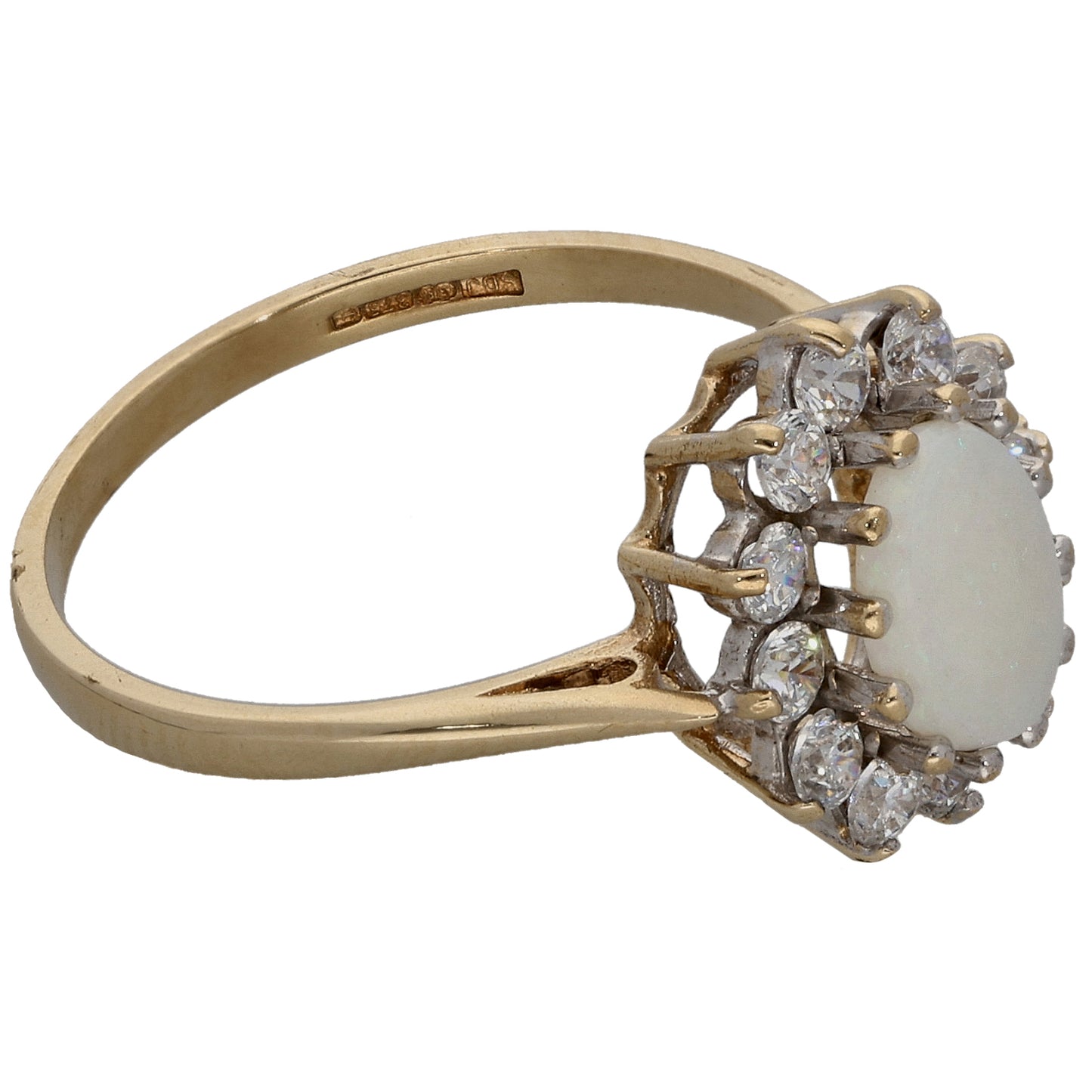9ct Gold Opal & Cubic Zirconia Dress/Cocktail Ring Size P