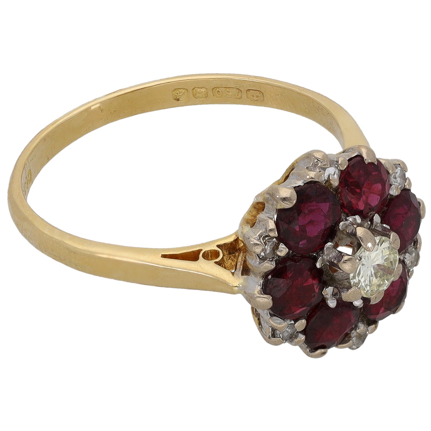 18ct Gold Ruby & 0.21ct Diamond Dress/Cocktail Ring Size O