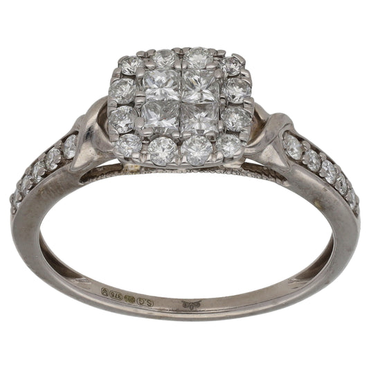 9ct White Gold 0.66ct Diamond Cluster Ring Size O