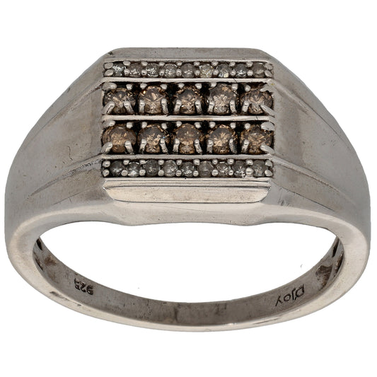 Sterling Silver 0.49ct Diamond Patterned Signet Ring Size Z+3