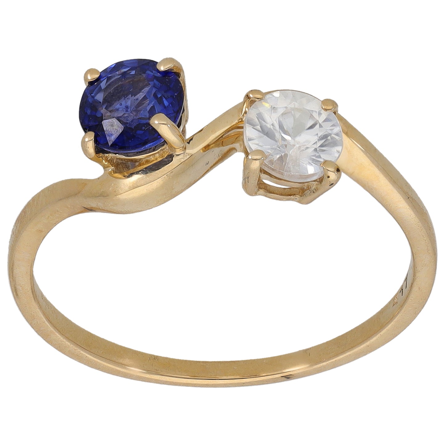 9ct Gold Sapphire & Zircon Two Stone Ring Size R