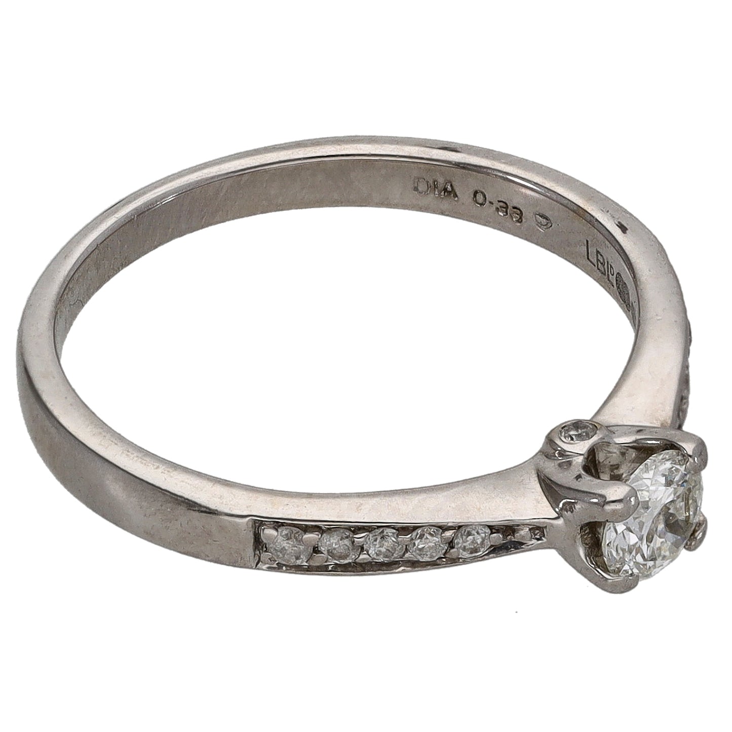 18ct White Gold 0.33ct Diamond Solitaire Ring With Accent Stones Size M