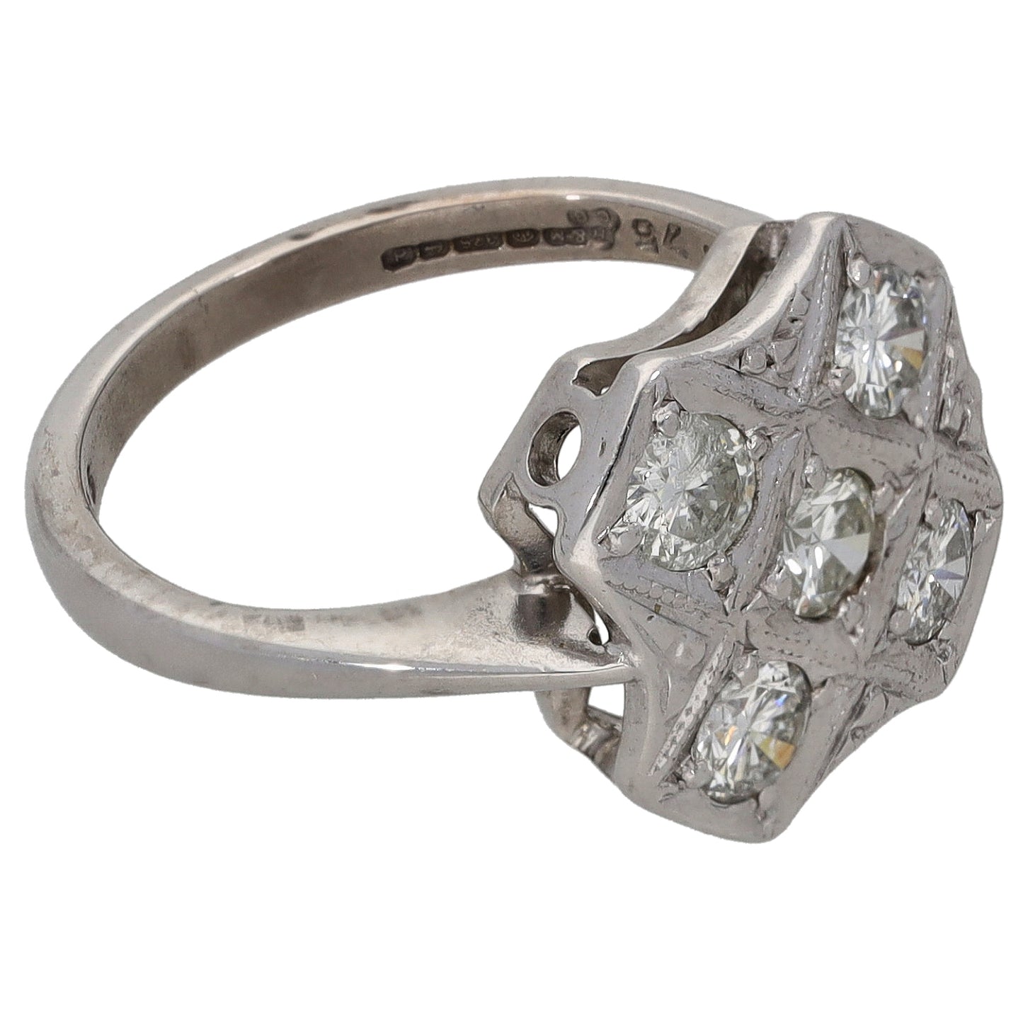 9ct White Gold 0.75ct Diamond Cluster Ring Size K
