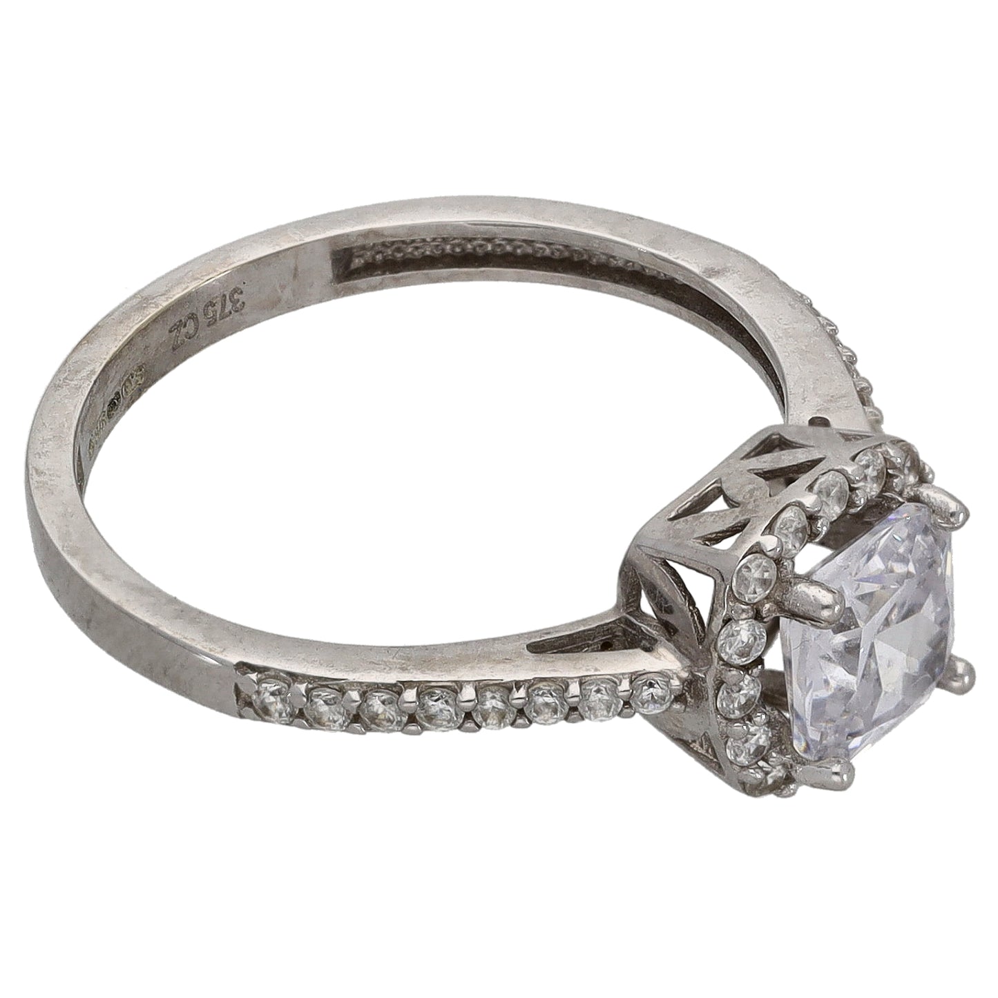 9ct White Gold Cubic Zirconia Halo Ring Size N