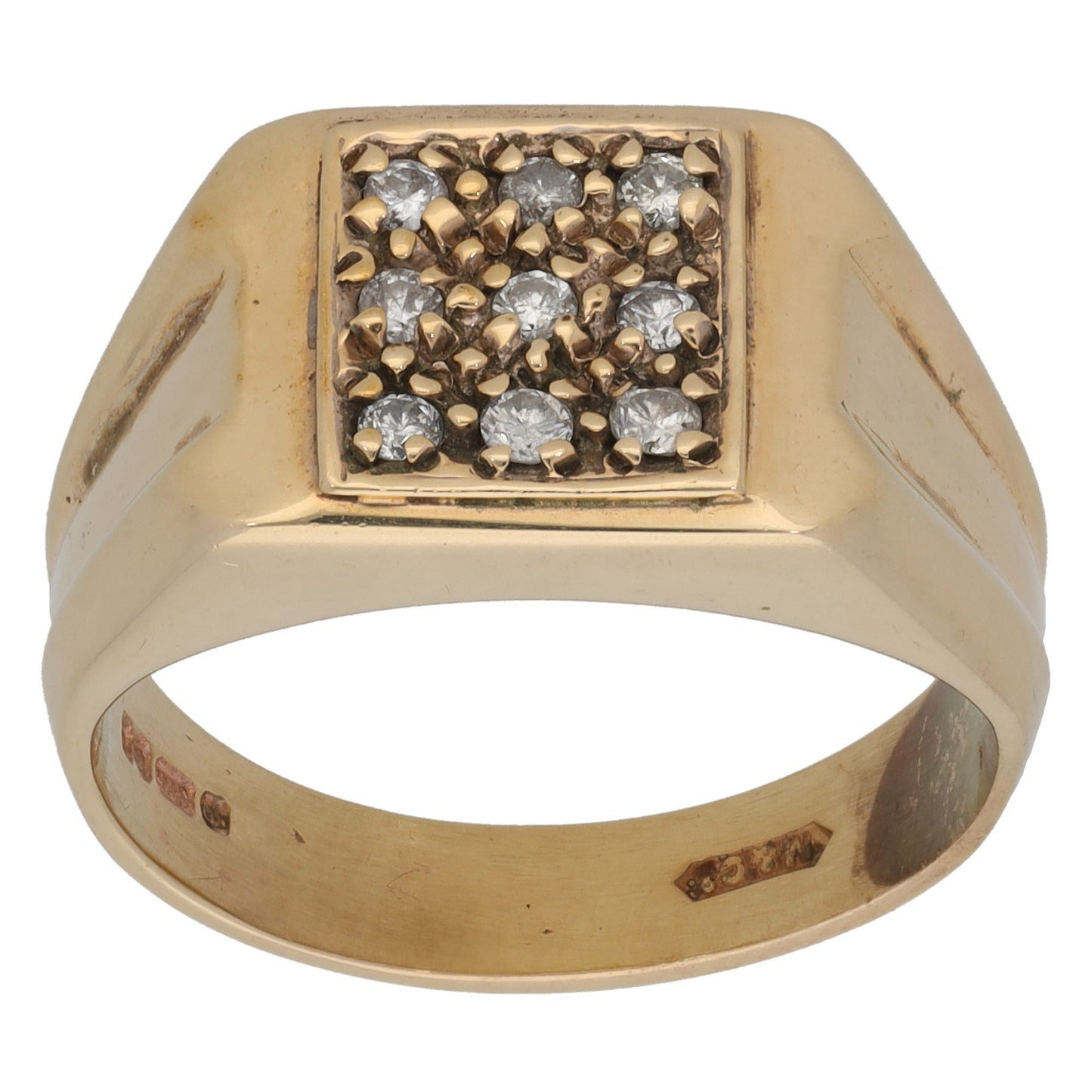 9ct Gold 0.36ct Diamond Patterned Signet Ring Size U