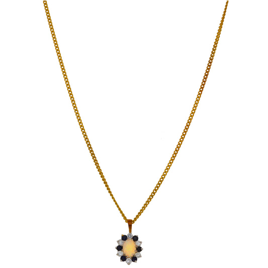 9ct Gold Opal, Sapphire & Cubic Zirconia Dress/Cocktail Pendant With Chain