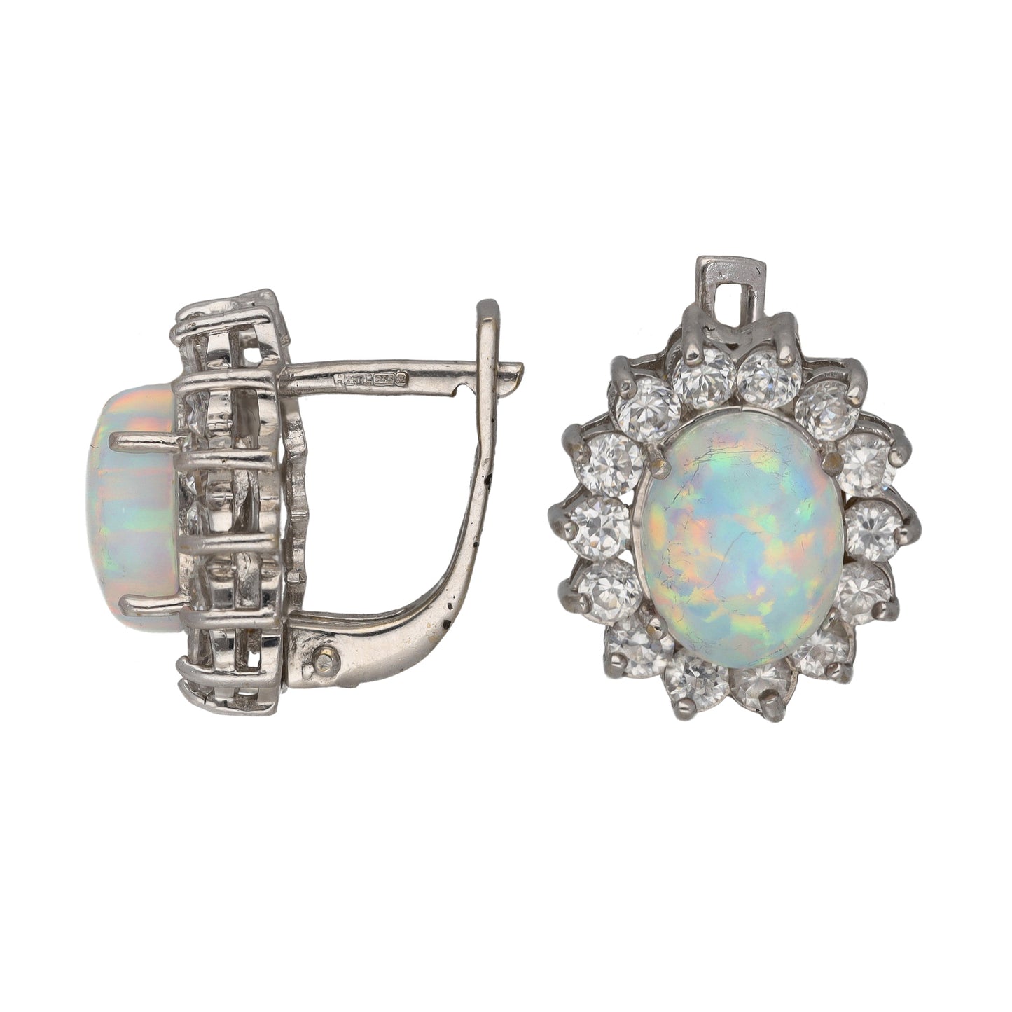 14ct White Gold Man Made Opal & Cubic Zirconia Dress/Cocktail Earrings