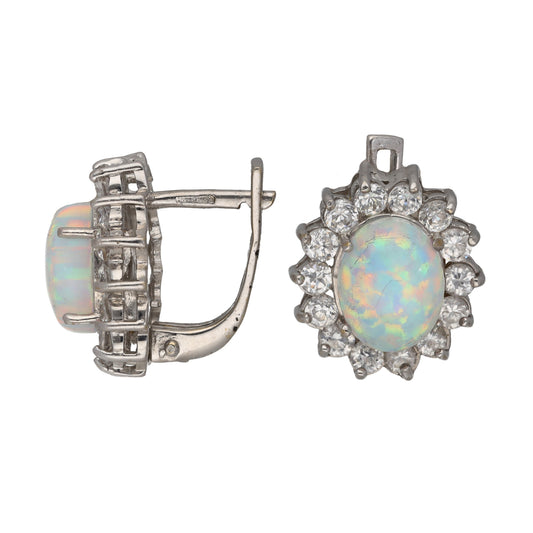 14ct White Gold Man Made Opal & Cubic Zirconia Dress/Cocktail Earrings