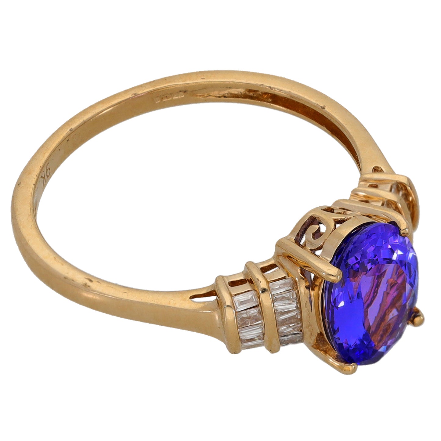 9ct Gold Tanzanite & 0.11ct Diamond Single Stone Ring With Accents Size Q
