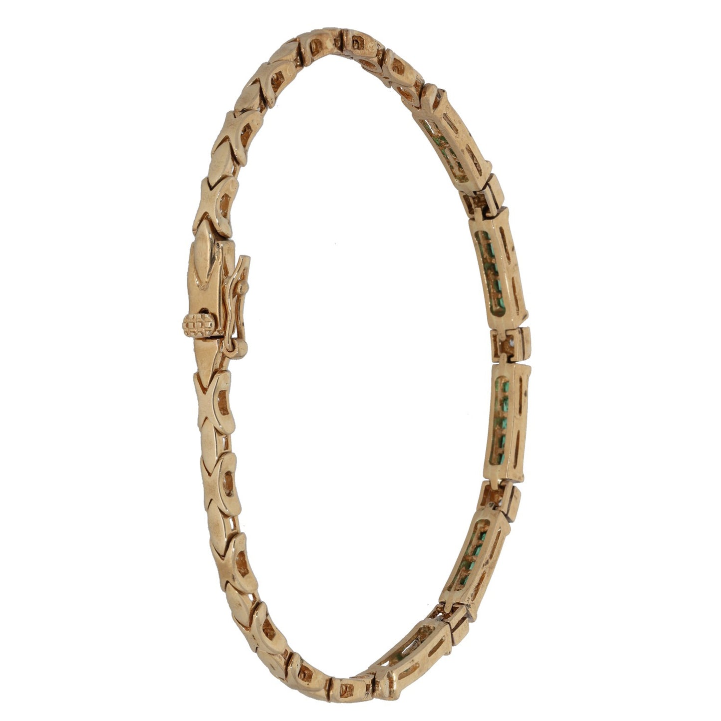 9ct Gold 0.08ct Diamond & Emerald Fancy Stone Set Bracelet