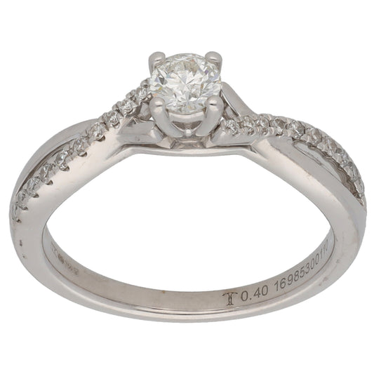 18ct White Gold 0.35ct Diamond Solitaire Ring With Accent Stones Size N