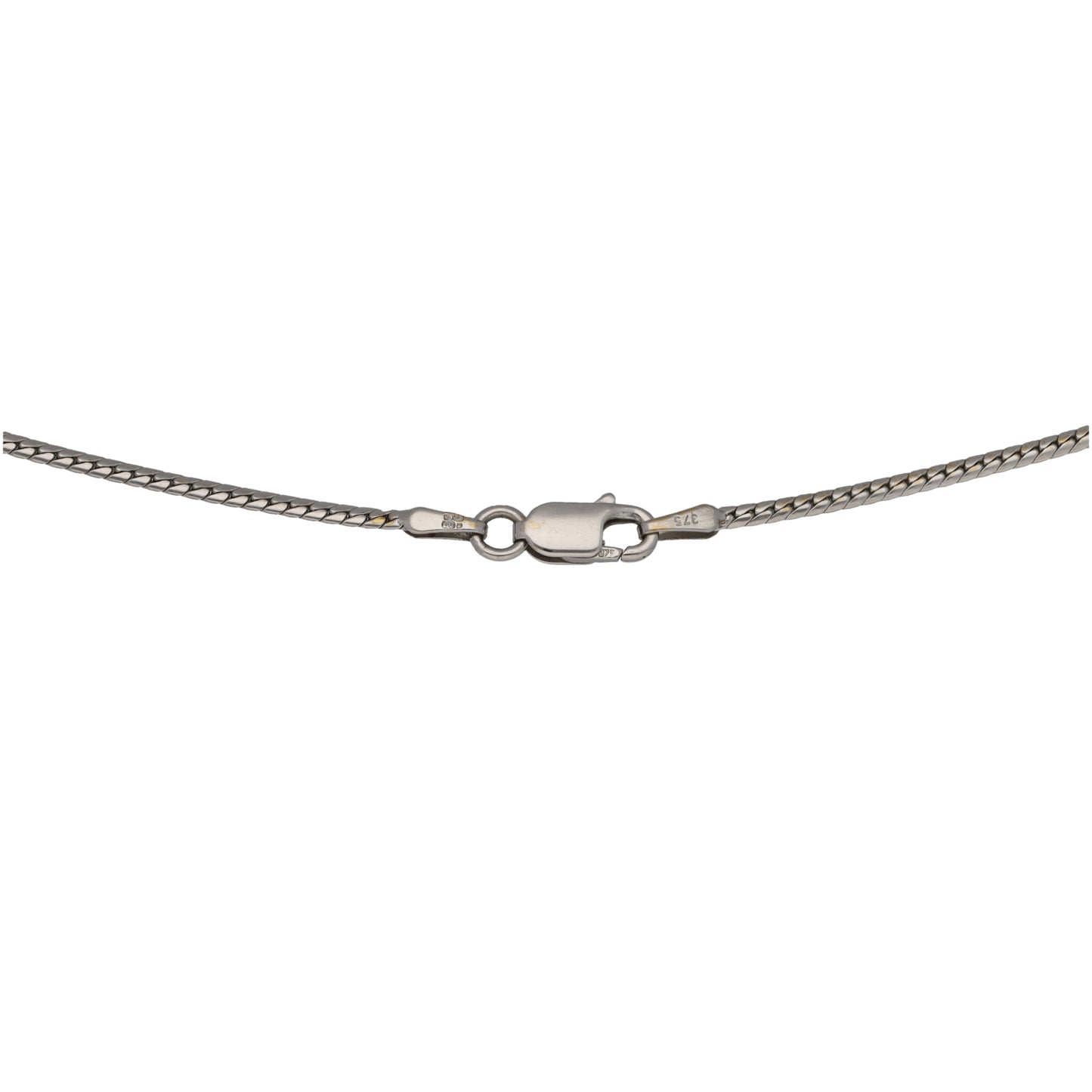 9ct white gold necklace with textured chain and lobster clasp close-up
